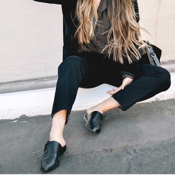 Black Stitched Leather Closed Toe Lace Up Mules - Picture 8 of 8